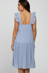 Blue Eyelet Lace Tiered Smocked Maternity Dress