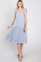 Blue Eyelet Lace Tiered Smocked Dress