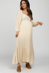 Cream Lace Accent Maternity Maxi Dress