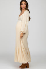 Cream Lace Accent Maternity Maxi Dress