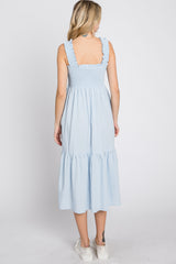 Light Blue Square Neck Smocked Midi Dress