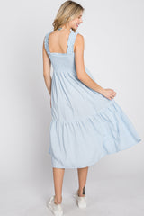 Light Blue Square Neck Smocked Midi Dress