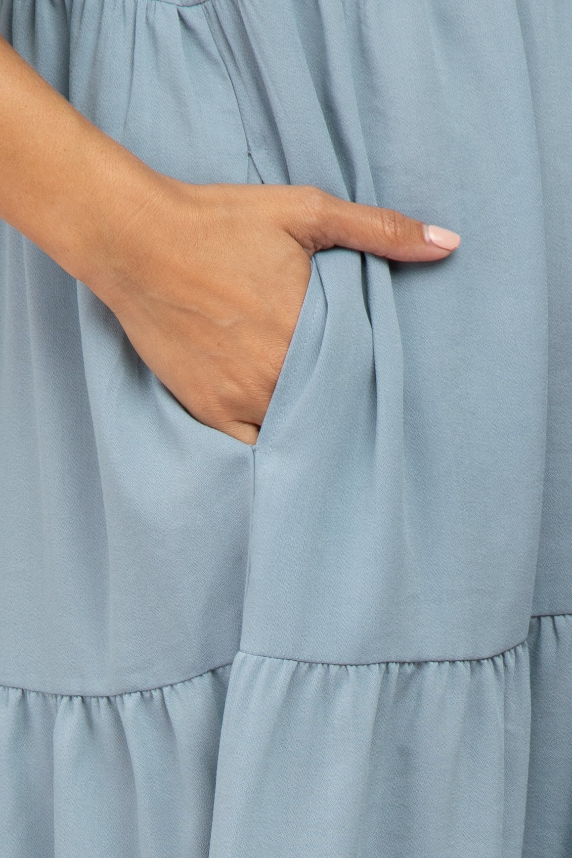 Blue Tiered Ruffle Sleeve Maternity Midi Dress– PinkBlush