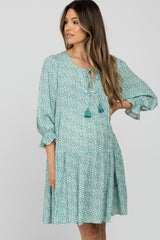 Mint Floral Tiered Long Sleeve Maternity Dress