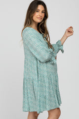 Mint Floral Tiered Long Sleeve Maternity Dress