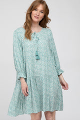 Mint Floral Tiered Long Sleeve Dress