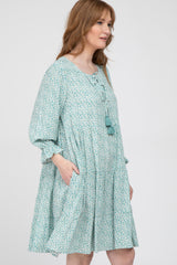 Mint Floral Tiered Long Sleeve Dress