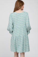 Mint Floral Tiered Long Sleeve Dress