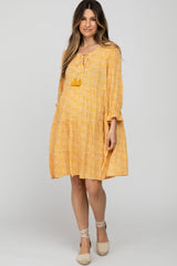 Mustard Floral Tiered Long Sleeve Maternity Dress