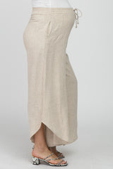 Cream Linen Tie Front Curved Hem Maternity Pants