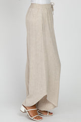 Cream Linen Tie Front Curved Hem Pants