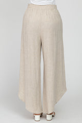 Cream Linen Tie Front Curved Hem Pants