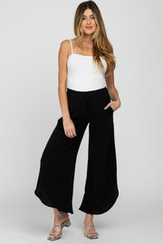 Black Linen Tie Front Curved Hem Maternity Pants