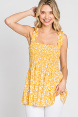 Yellow Floral Smocked Tank Top