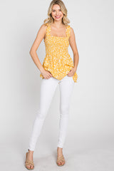 Yellow Floral Smocked Tank Top