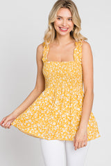 Yellow Floral Smocked Tank Top