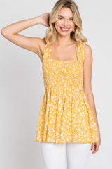 Yellow Floral Smocked Tank Top