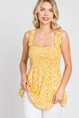 Yellow Floral Smocked Tank Top