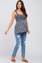 Navy Floral Smocked Maternity Tank Top