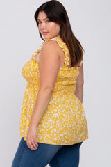 Yellow Floral Smocked Plus Tank Top