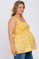 Yellow Floral Smocked Maternity Plus Tank Top