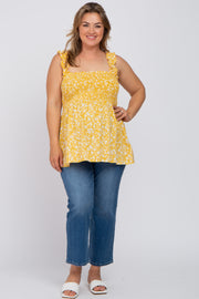 Yellow Floral Smocked Maternity Plus Tank Top