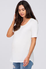 Ivory Solid Short Sleeve Maternity Top