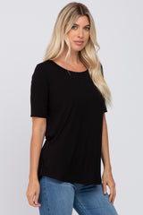 Black Solid Short Sleeve Top