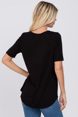 Black Solid Short Sleeve Top