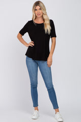 Black Solid Short Sleeve Top