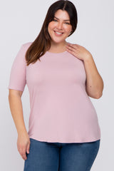 Pink Solid Short Sleeve Plus Top