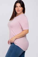 Pink Solid Short Sleeve Plus Top