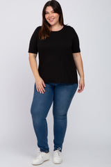 Black Solid Short Sleeve Plus Size Top