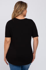 Black Solid Short Sleeve Maternity Plus Top