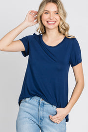 Navy Blue Basic Short Sleeve Top