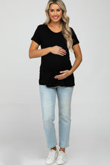 Black Basic Maternity Short Sleeve Top