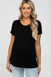 Black Basic Maternity Short Sleeve Top