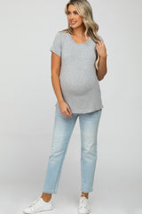 Heather Grey Basic Maternity Short Sleeve Top