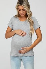 Heather Grey Basic Maternity Short Sleeve Top