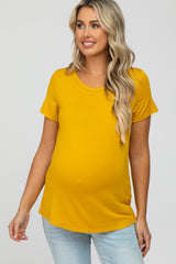 Yellow Basic Maternity Short Sleeve Top