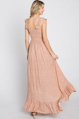 Peach Floral Smocked Hi-Low Maxi Dress