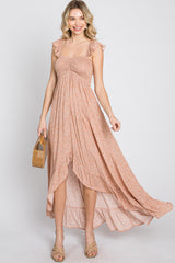 Peach Floral Smocked Hi-Low Maxi Dress