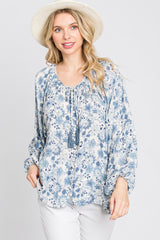 Ivory Floral Front Button Accent Top