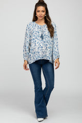 Ivory Floral Front Button Accent Maternity Top