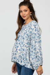 Ivory Floral Front Button Accent Maternity Top