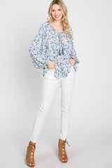 Ivory Floral Front Button Accent Top