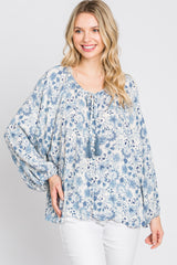 Ivory Floral Front Button Accent Top