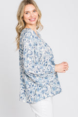 Ivory Floral Front Button Accent Top