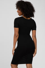 Black Ruched Short Sleeve Dress