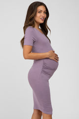 Lavender Ruched Short Sleeve Maternity Dress